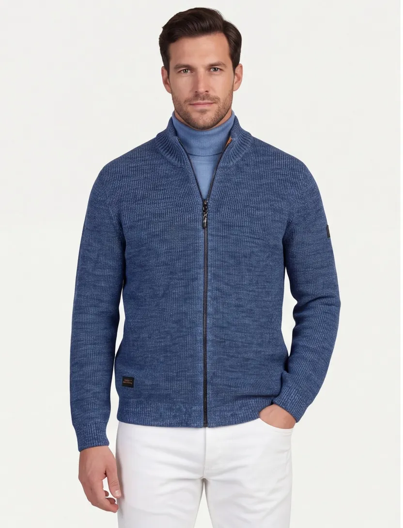 Vest Camel Active blauw gemeleerd wijde fit