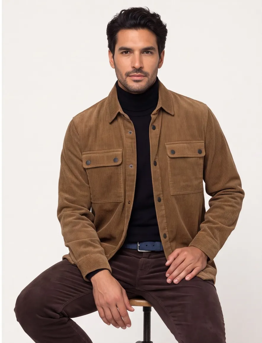 Camel Active overshirt rib in camel met borstzak