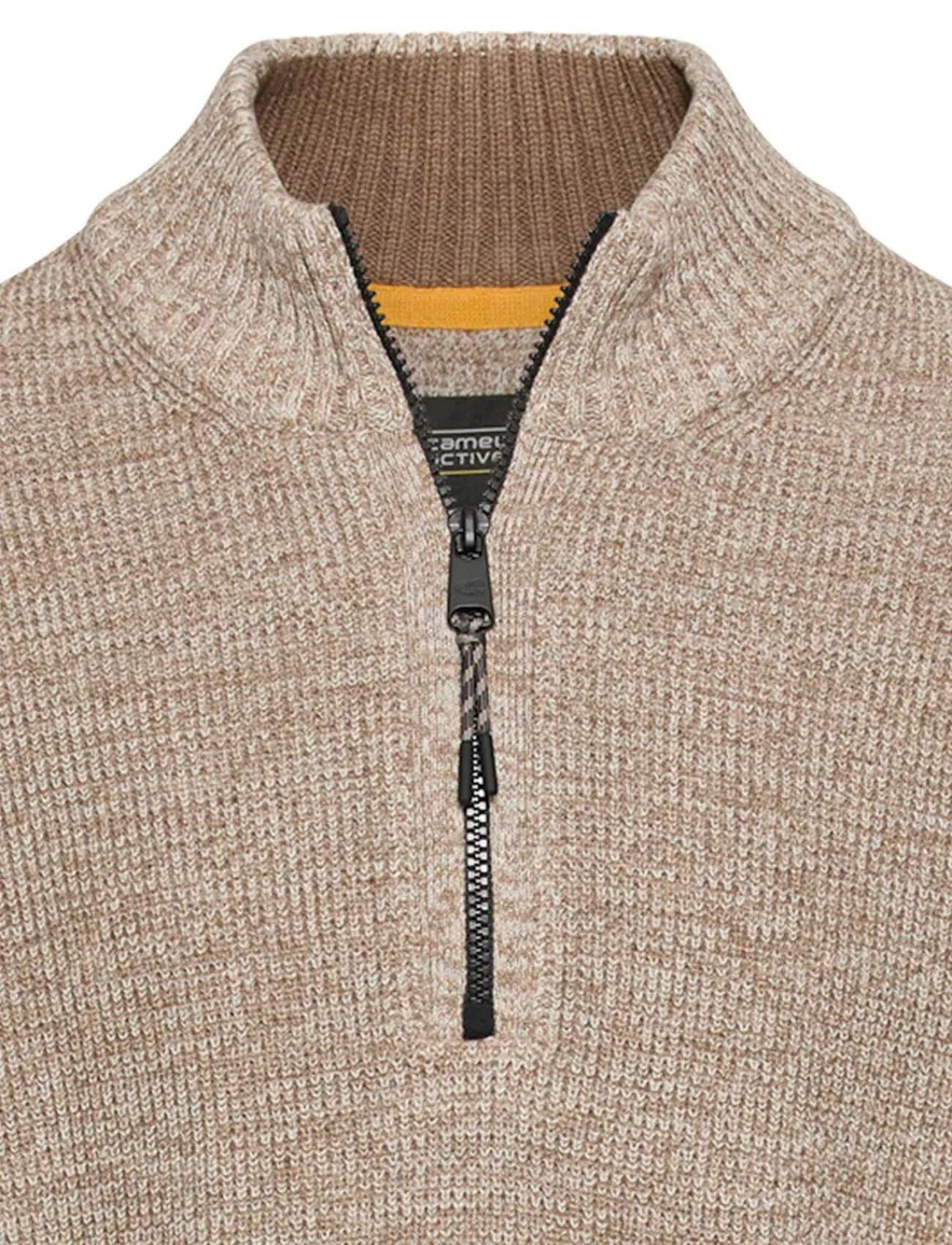 Camel Active half zip trui beige gemeleerd