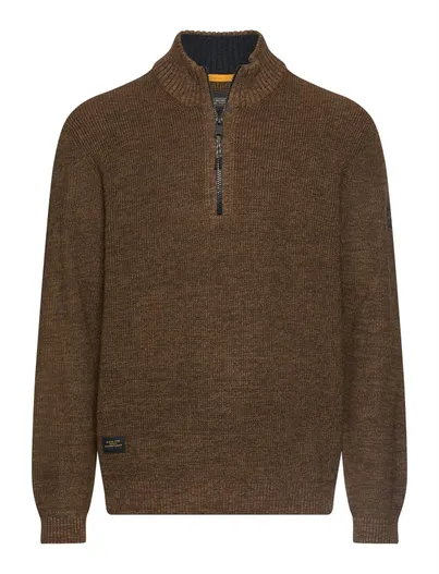 Camel Active Camel Active half zip trui bruin gemeleerd