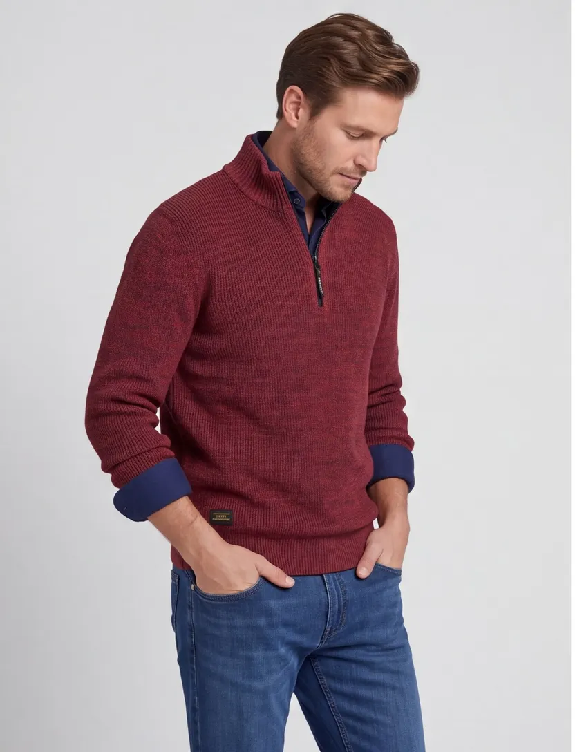 Camel Active truien half zip rood gemeleerd