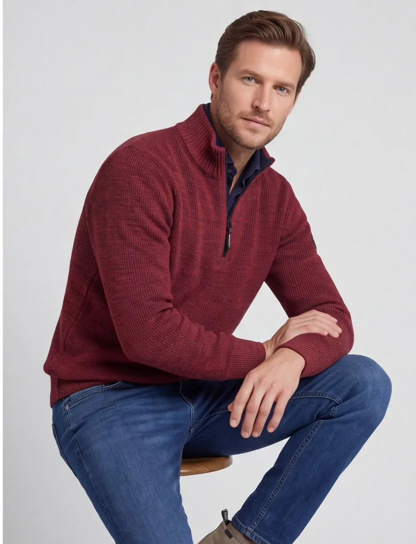 Camel Active truien half zip rood gemeleerd