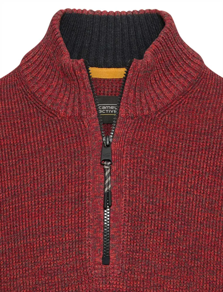 Camel Active half zip trui rood gemeleerd