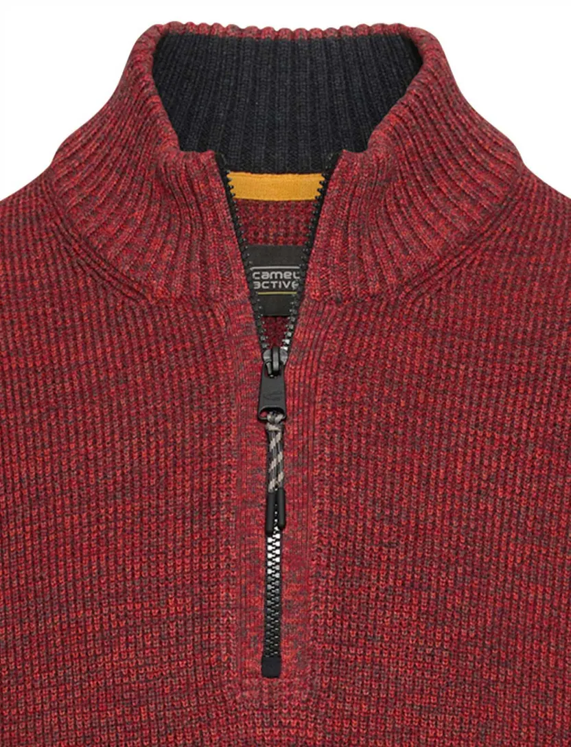 Camel Active truien half zip rood gemeleerd