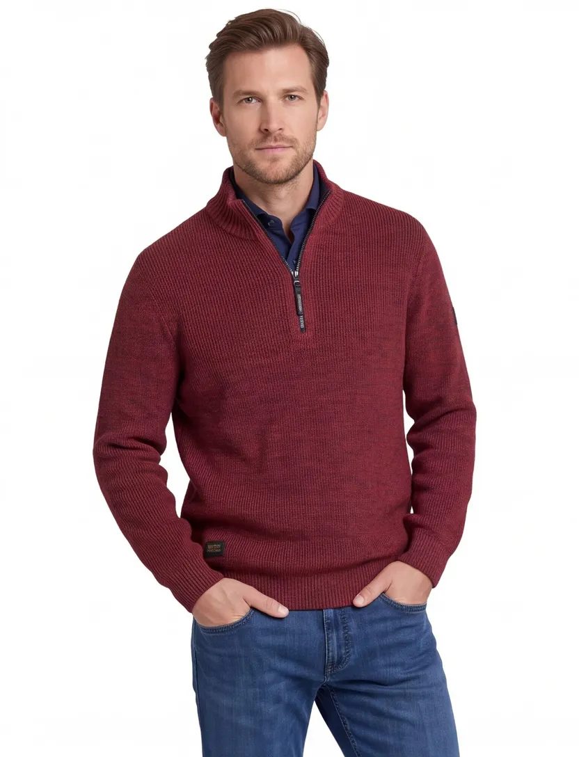 Camel Active truien half zip rood gemeleerd
