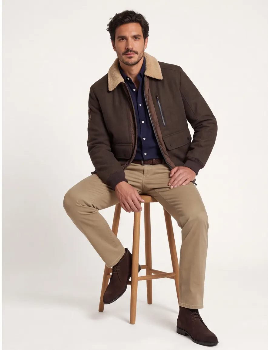 Camel Active piloten jas bruin met borstzak