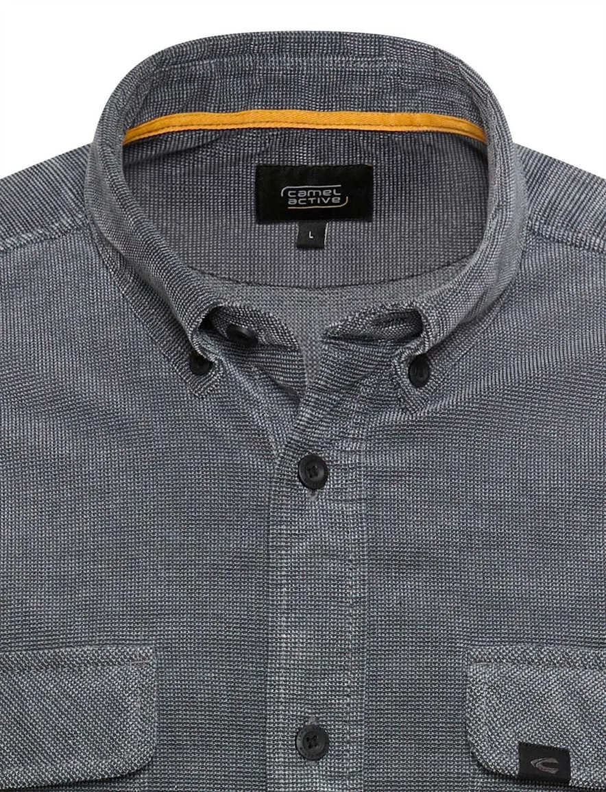 Camel Active overshirt donkerblauw geprint met borstzak