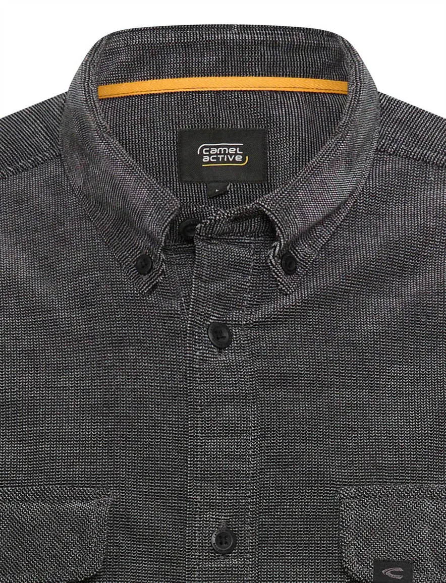 Camel Active overshirt antraciet geprint met borstzak