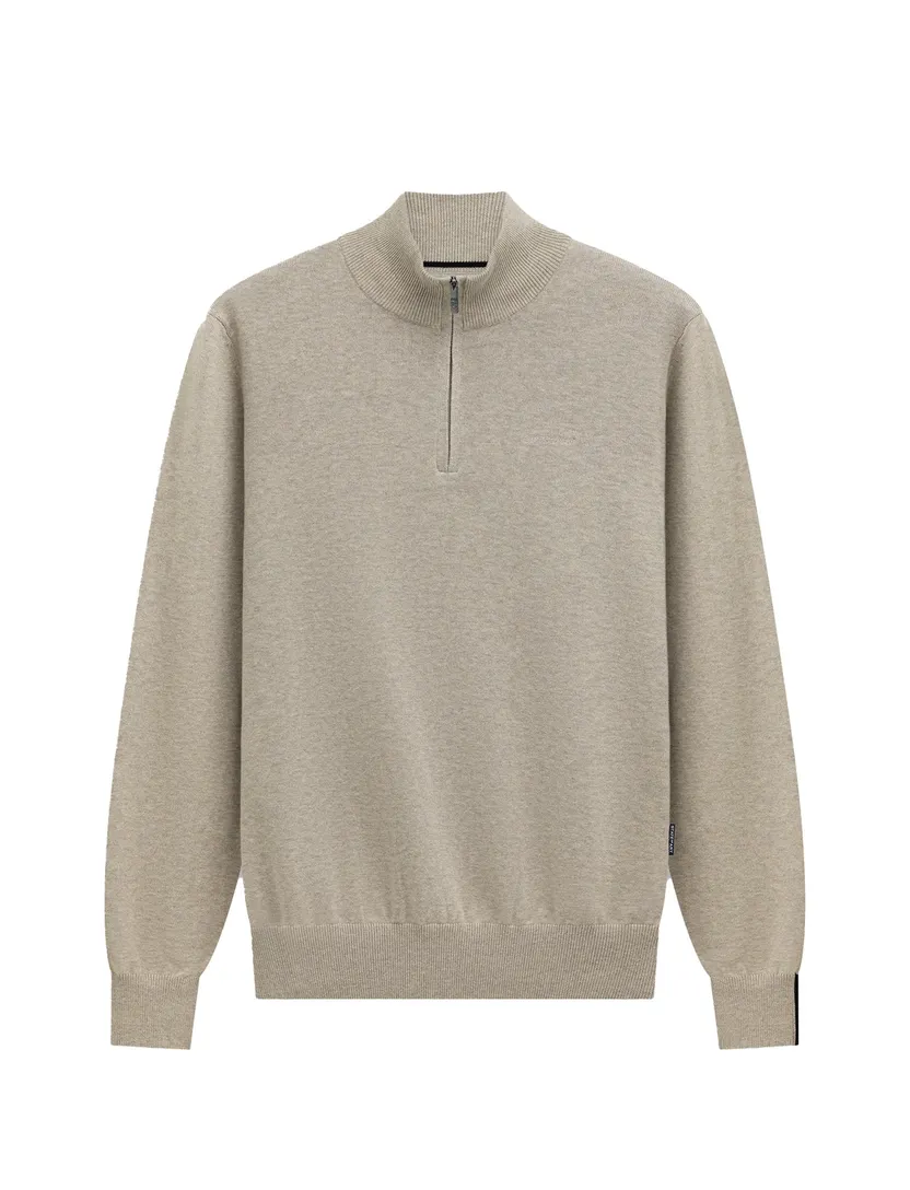 Trui State of Art half zip beige gemeleerd