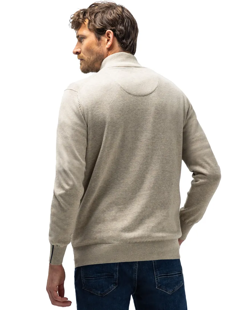 Trui State of Art half zip beige gemeleerd