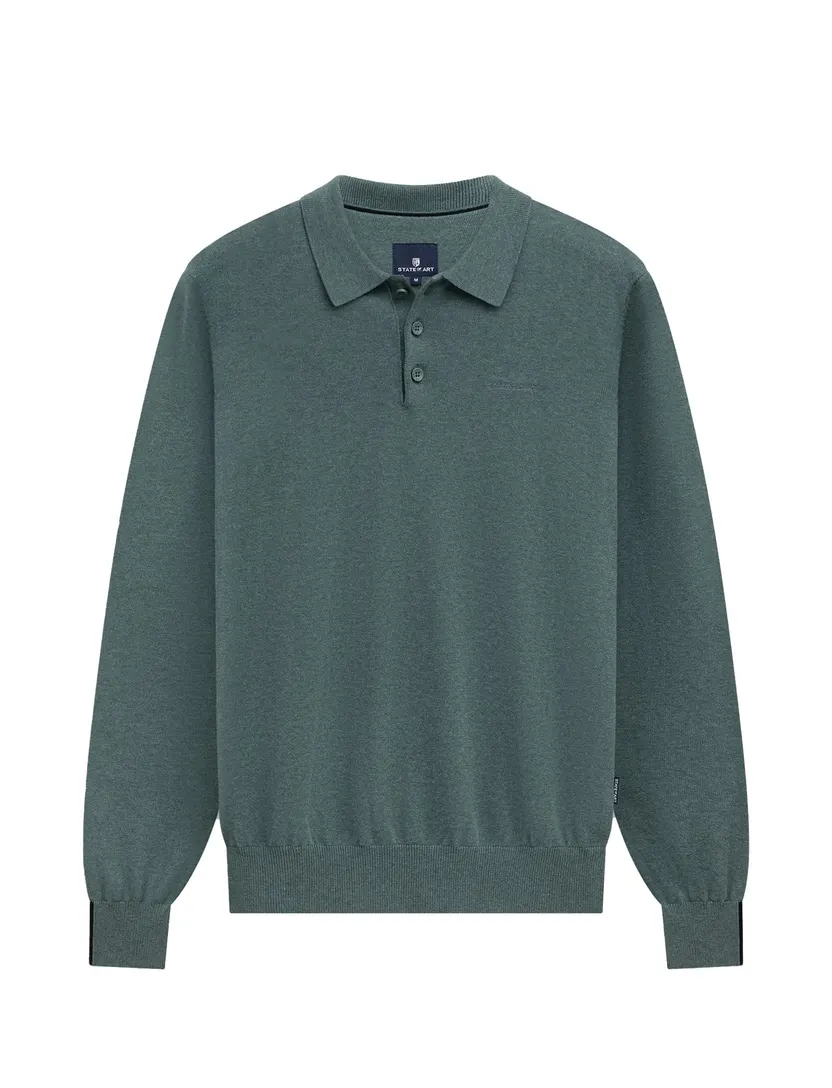 Poloshirt State of Art donkergroen gemeleerd stretch