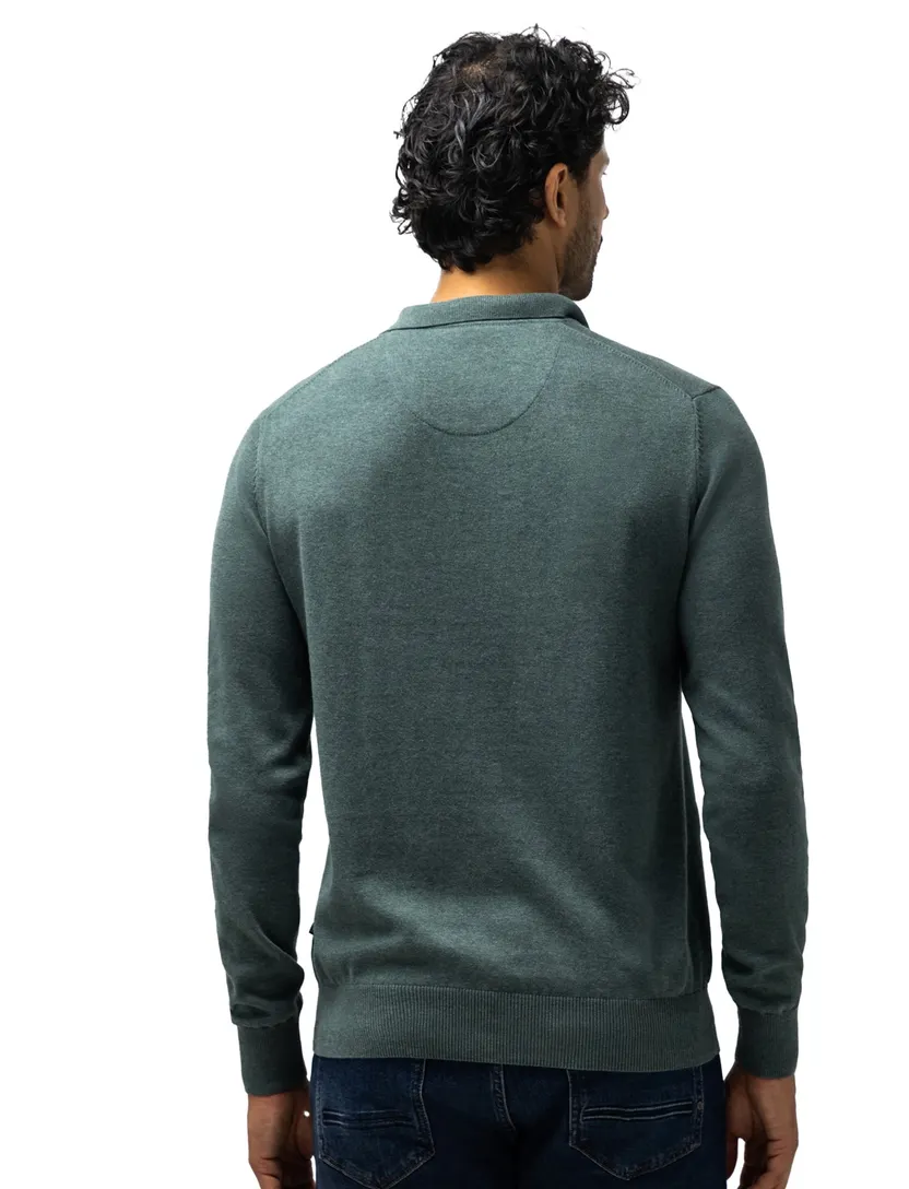 Poloshirt State of Art donkergroen gemeleerd stretch