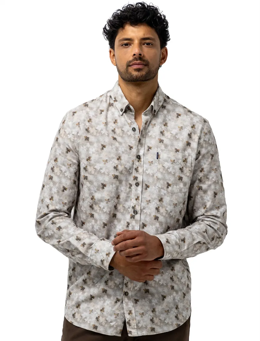 State of Art flanel overhemd beige geprint