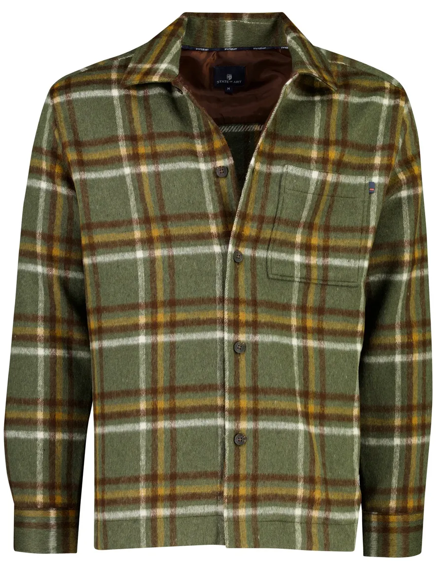 State of Art overshirt groen geruit met borstzak