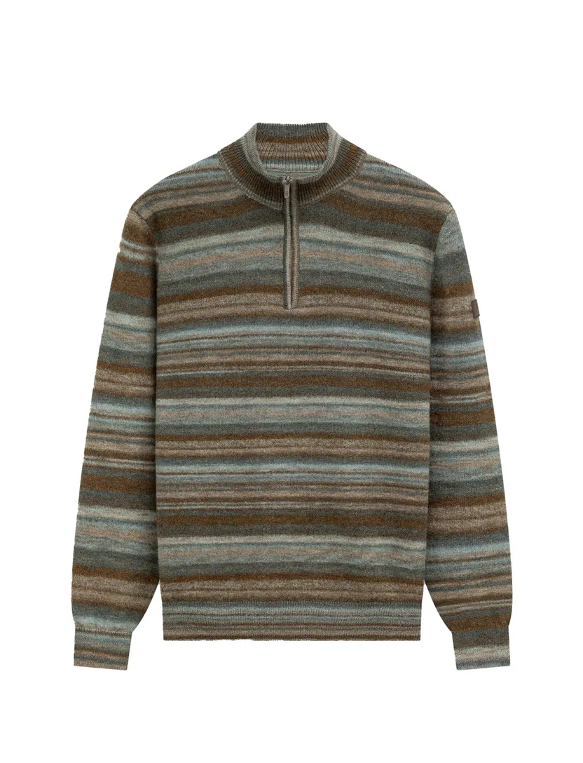 Trui State of Art groen gestreept half zip