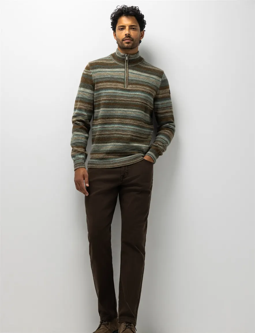 State of Art half zip trui groen gestreept