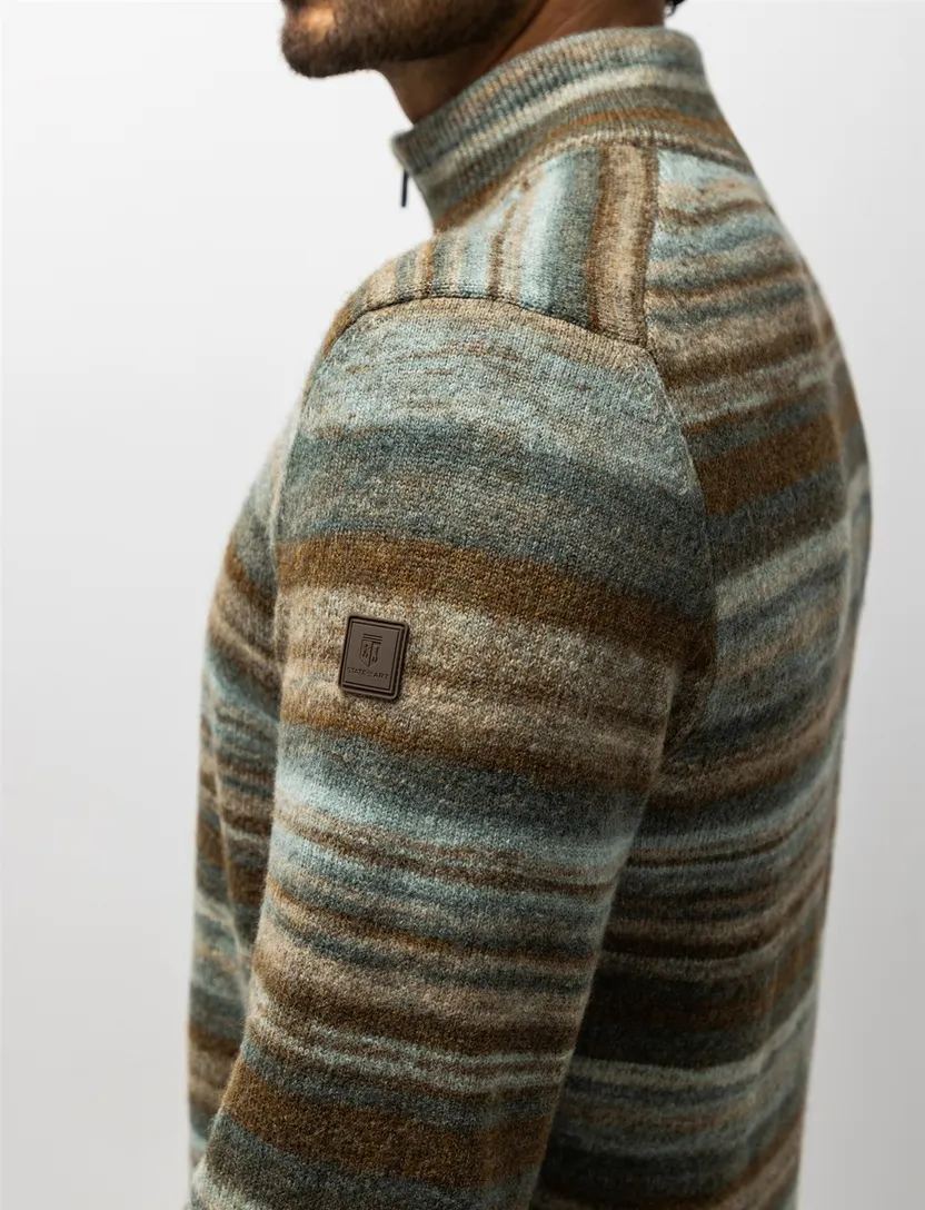 Trui State of Art groen gestreept half zip