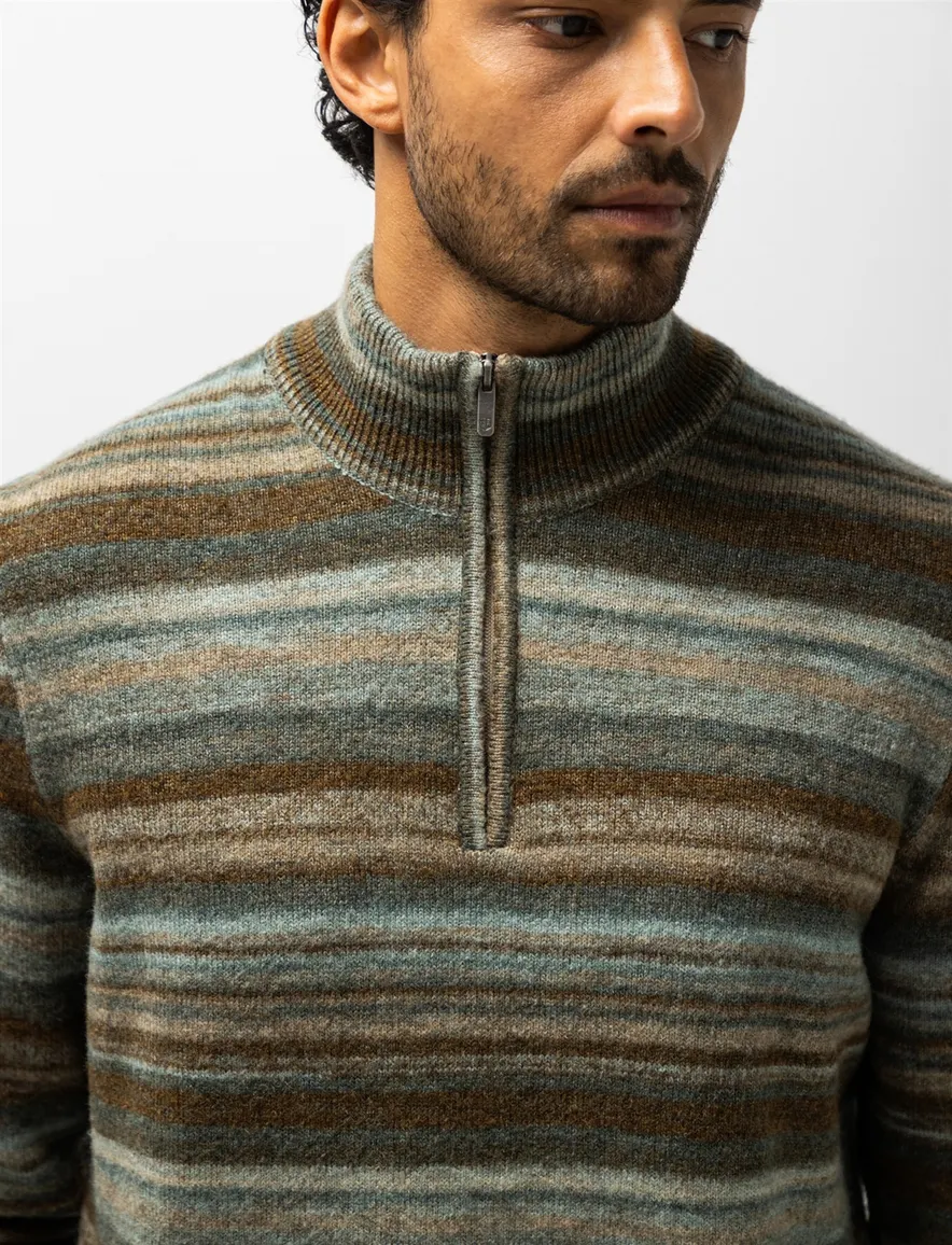 State of Art half zip trui groen gestreept