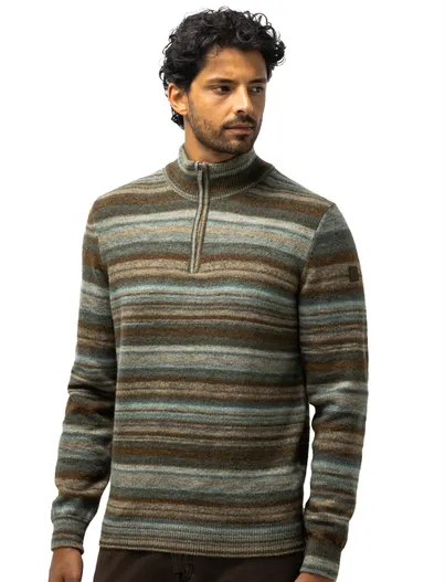 State of Art Trui State of Art groen gestreept half zip