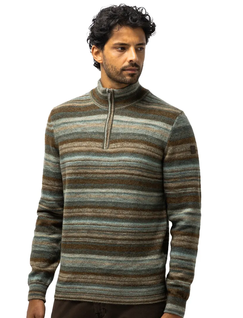 Trui State of Art groen gestreept half zip