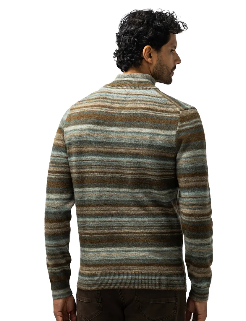 Trui State of Art groen gestreept half zip