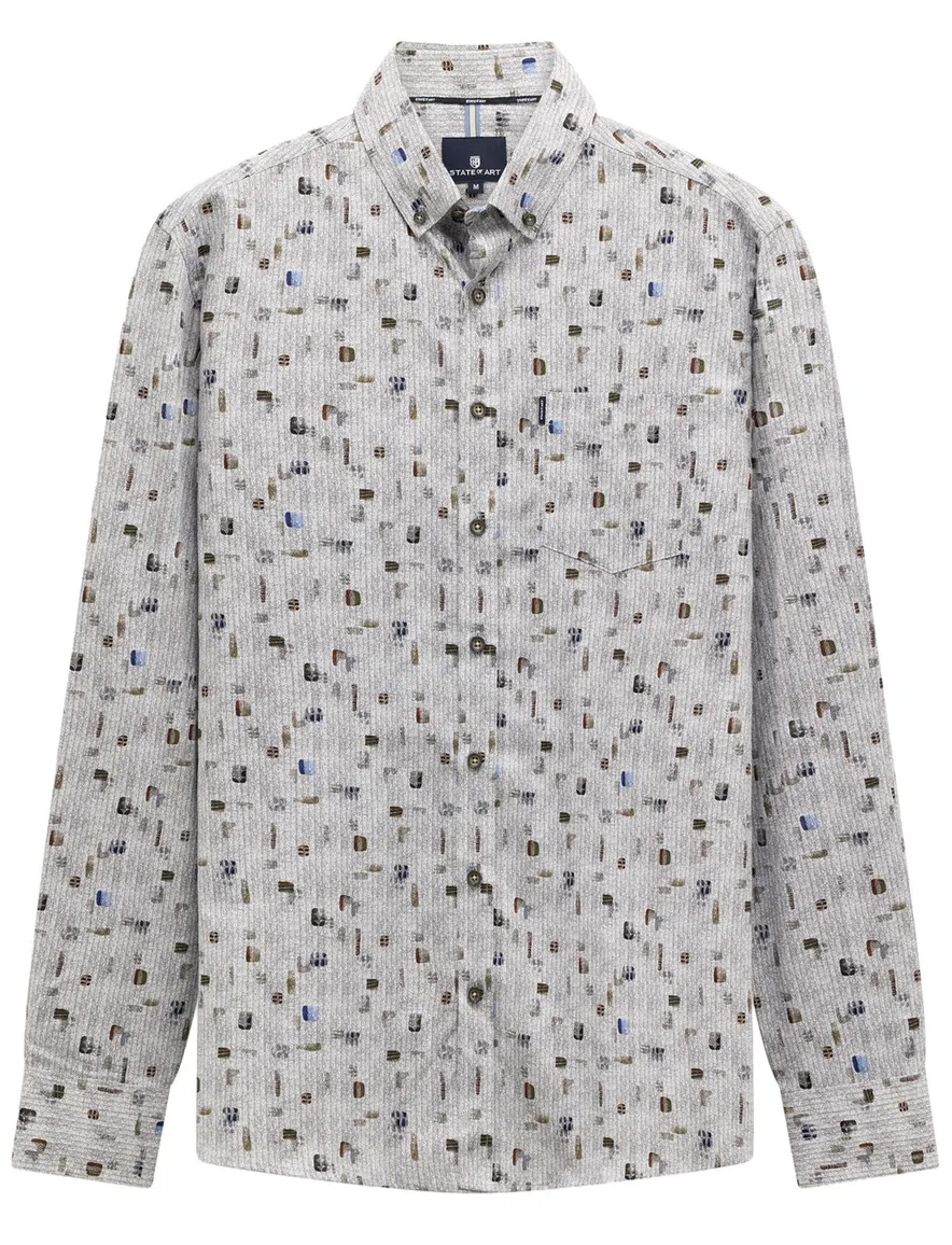State of Art overhemd blauw geprint stretch