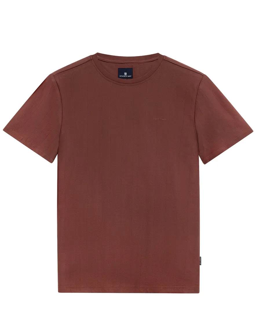 State of Art T shirt bruin visgraatpatroon donker oud roze