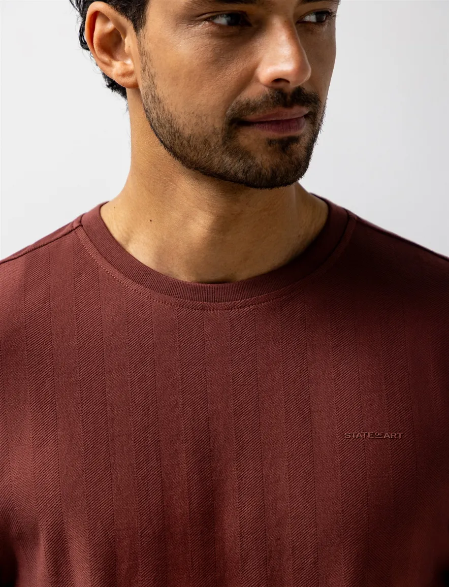 State of Art T shirt bruin visgraatpatroon donker oud roze