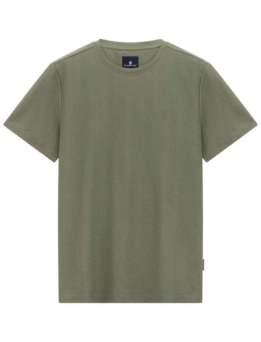State of Art T shirt groen ronde hals met visgraatpatroon