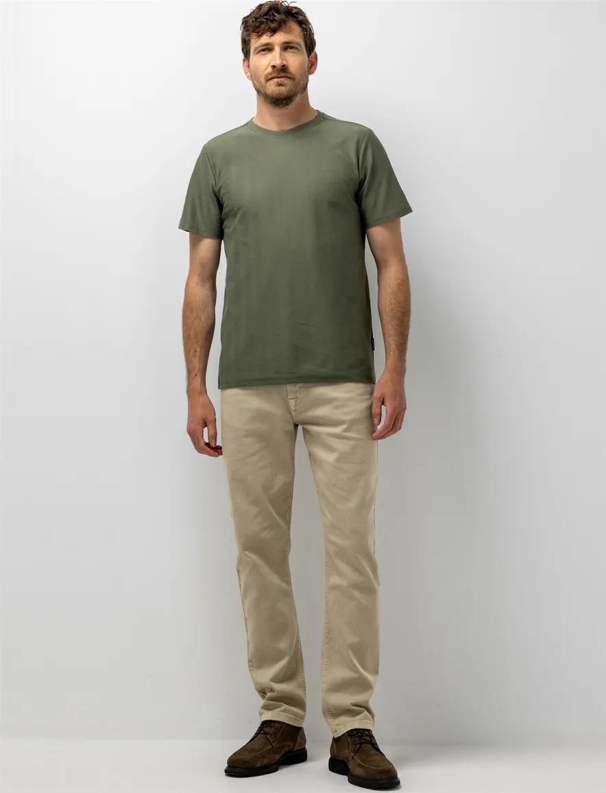 State of Art T shirt groen ronde hals met visgraatpatroon