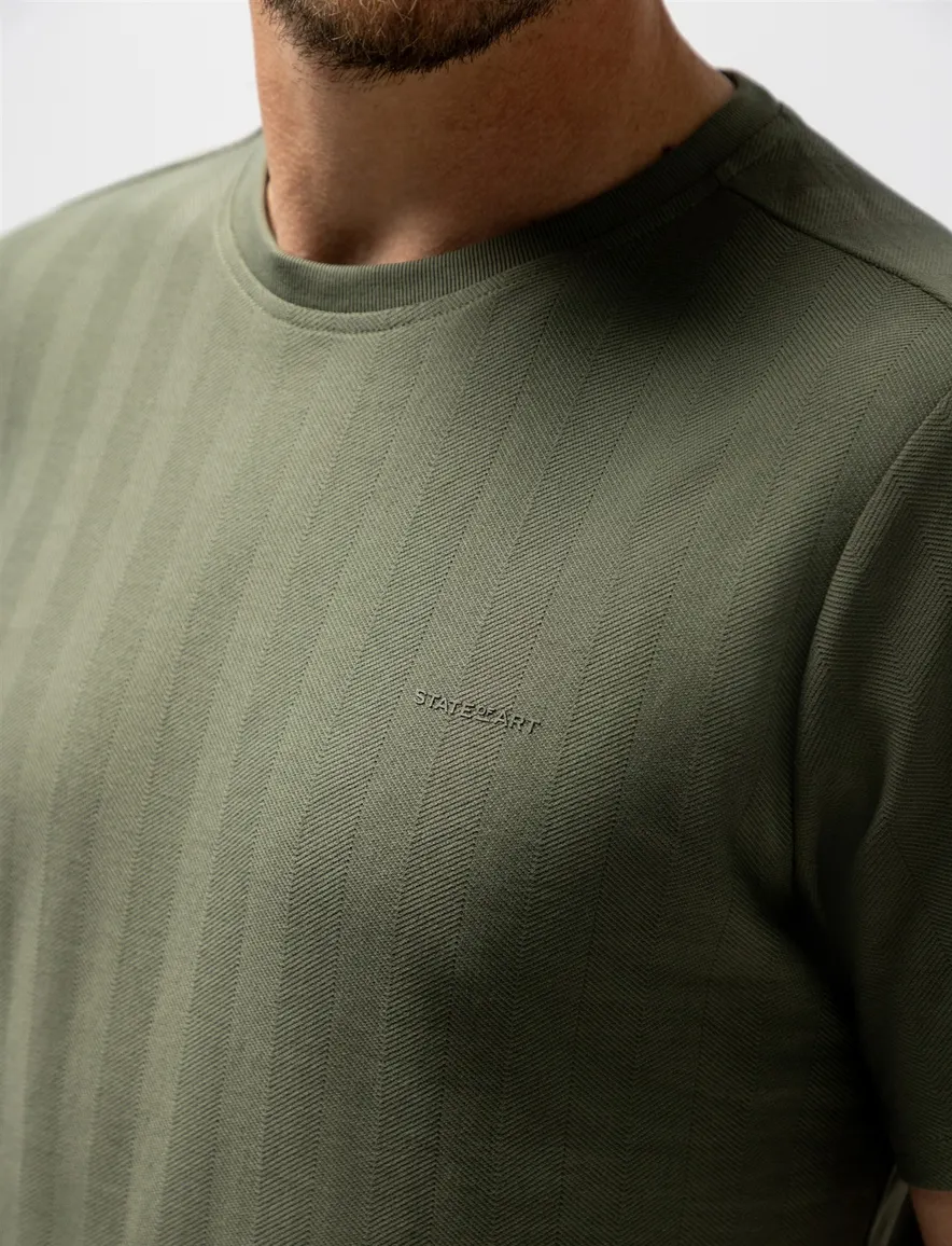 State of Art T shirt groen ronde hals met visgraatpatroon
