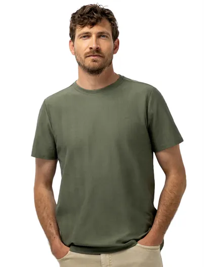 State of Art State of Art T shirt groen ronde hals met visgraatpatroon