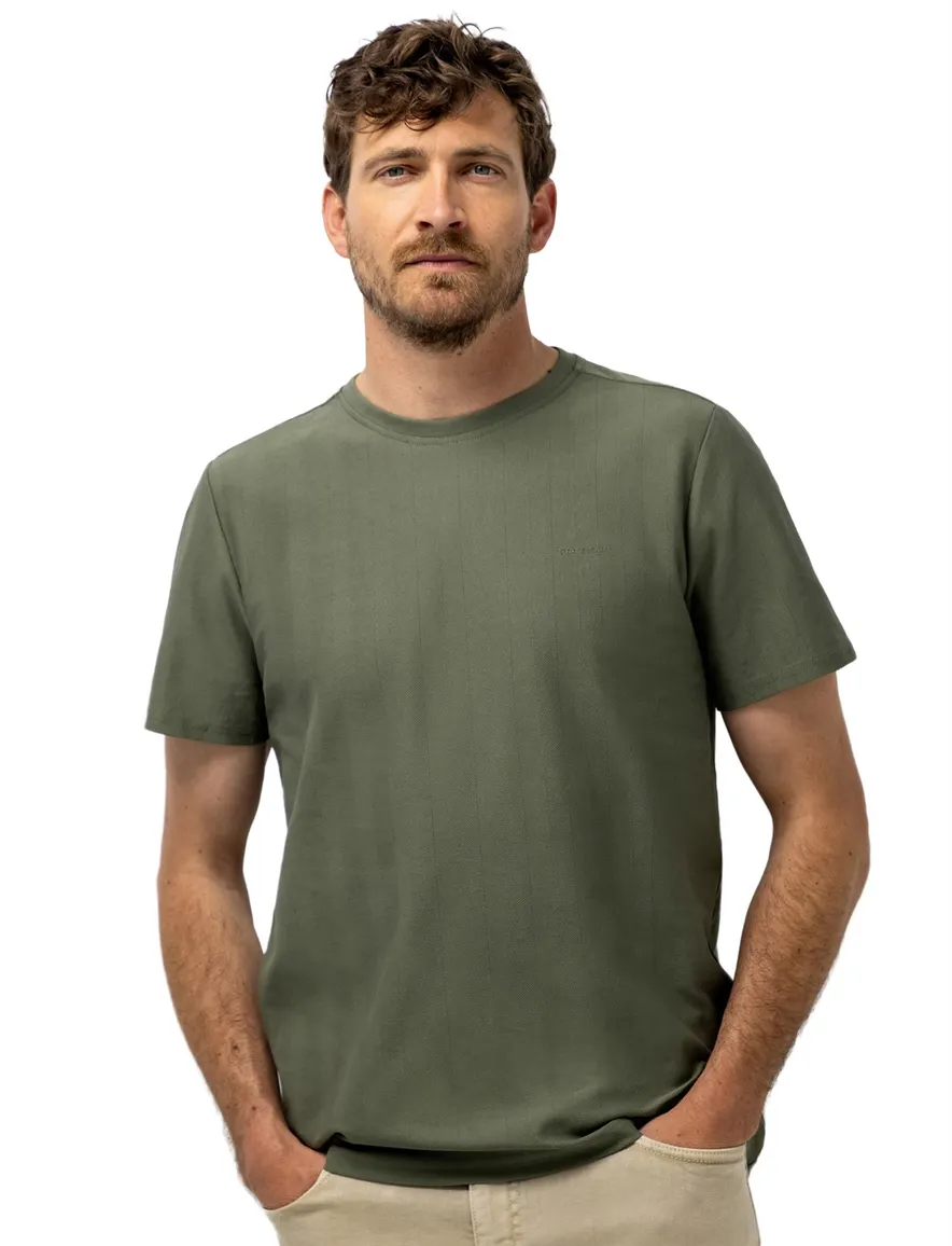 State of Art T shirt groen ronde hals met visgraatpatroon