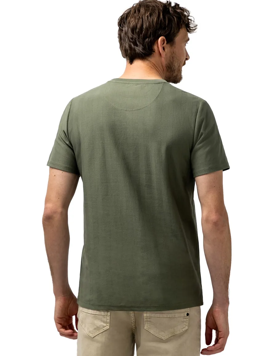 State of Art T shirt groen ronde hals met visgraatpatroon