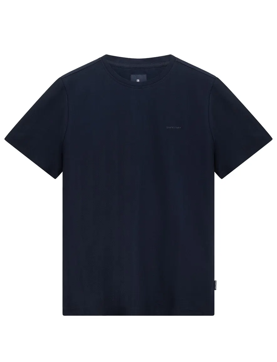 State of Art T shirt ronde hals donkerblauw met visgraatpatroon