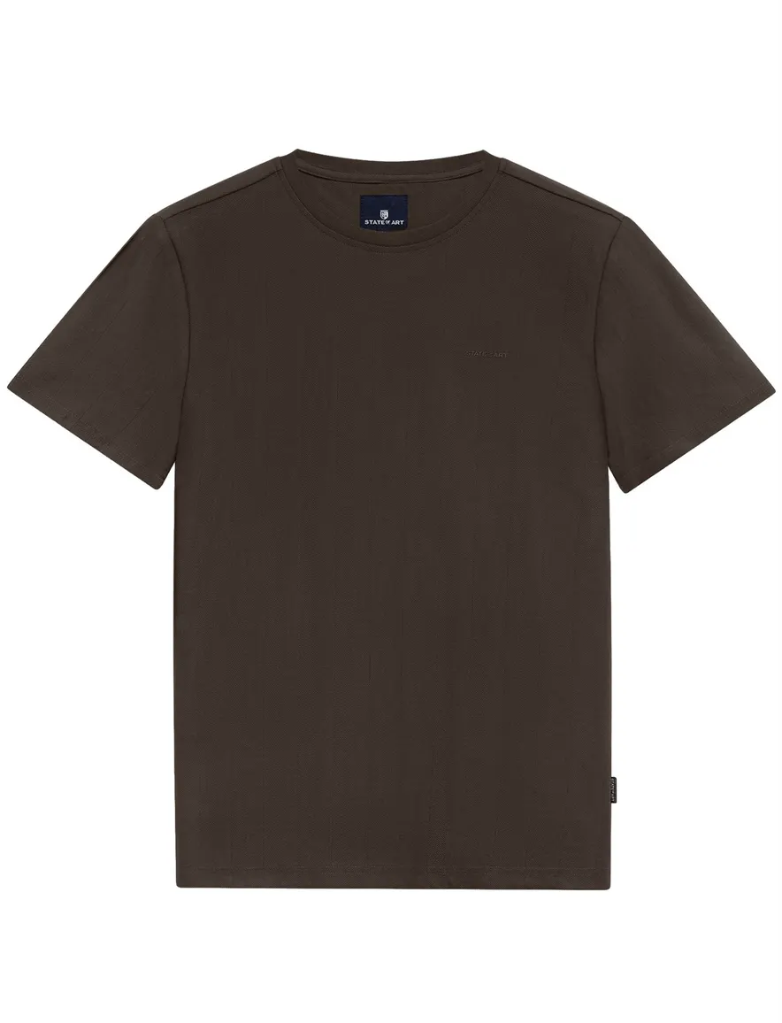 State of Art T shirt bruin met visgraatpatroon