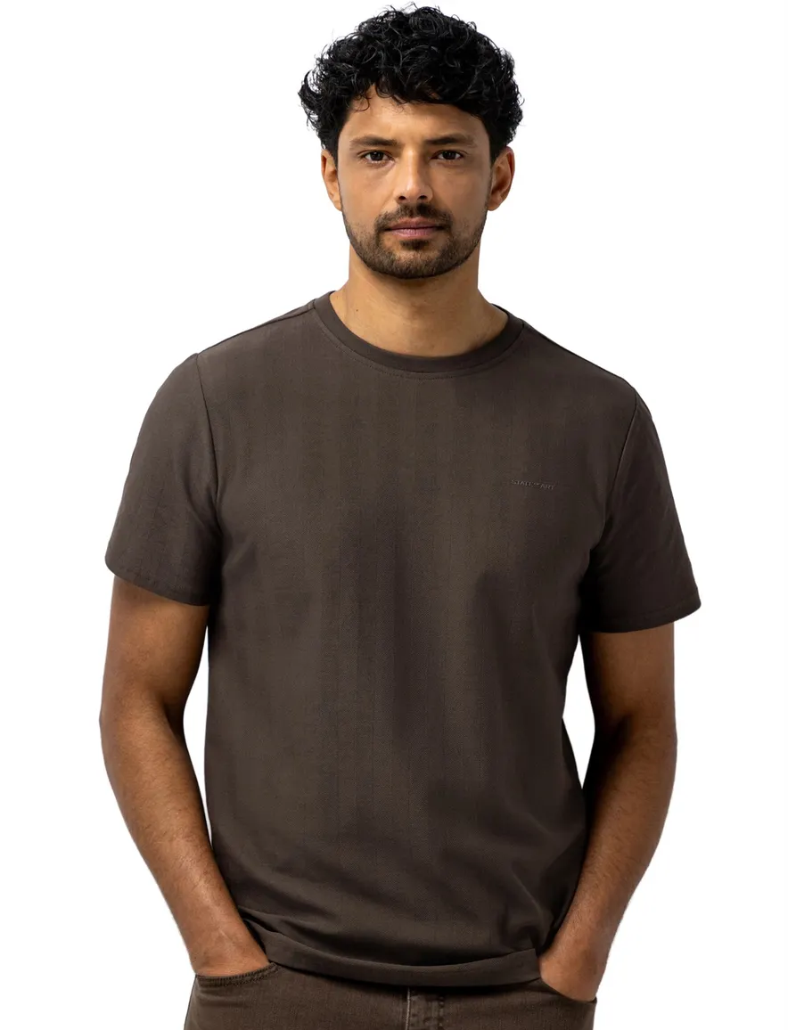 State of Art T shirt bruin met visgraatpatroon