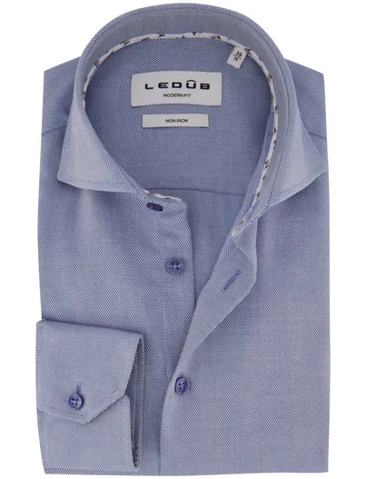 Ledub Ledub Modern Fit overhemd blauw gestreept strijkvrij