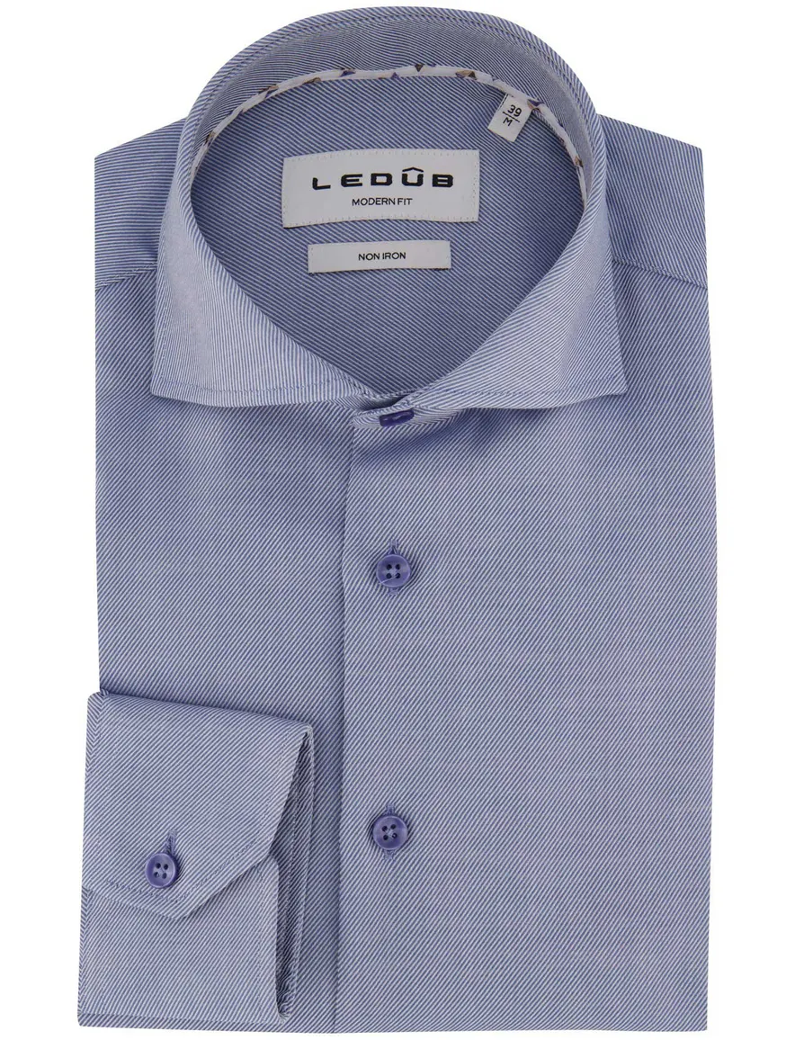 Ledub Modern Fit overhemd blauw gestreept strijkvrij