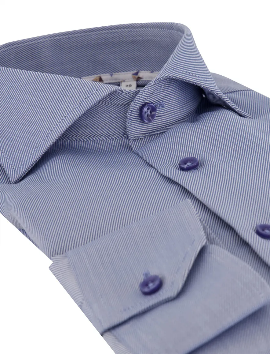 Ledub Modern Fit overhemd blauw gestreept strijkvrij