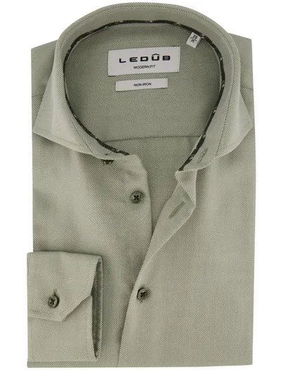 Ledub Ledub Modern Fit overhemd groen gestreept met stretch