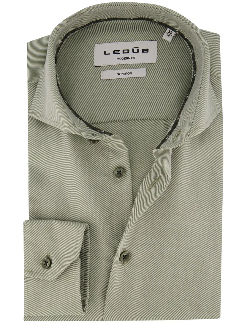 Overhemden Ledub Modern Fit groen stretch