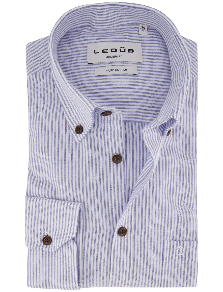 Ledub Modern Fit overhemd lichtblauw wit blauw gestreept