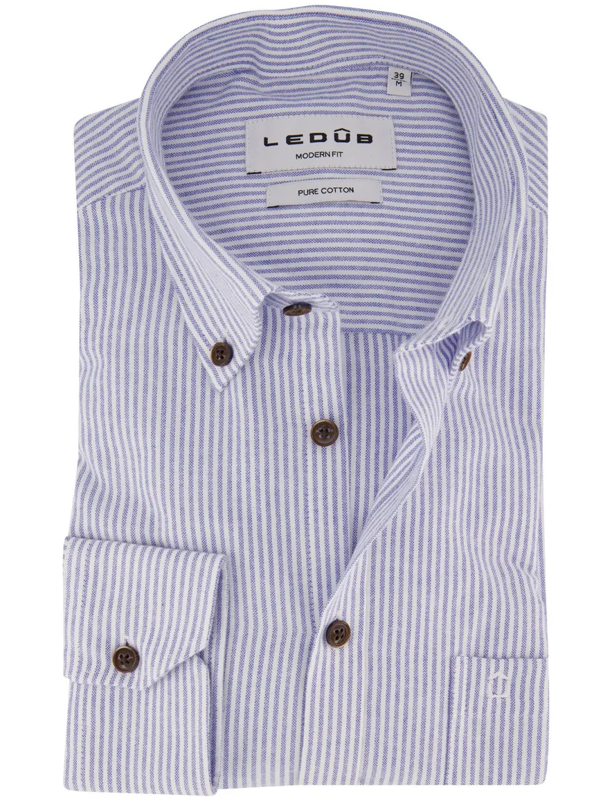 Ledub Modern Fit overhemd lichtblauw wit blauw gestreept