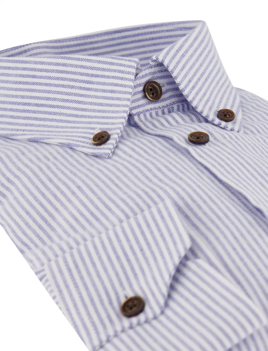 Ledub Modern Fit overhemd lichtblauw wit blauw gestreept