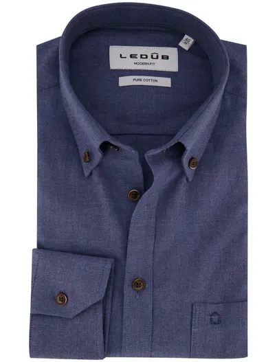 Ledub Overhemd Ledub Modern Fit blauw button-down boord
