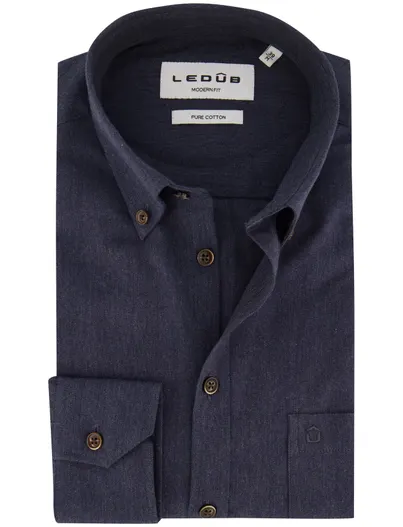 Ledub Ledub Modern Fit overhemd donkerblauw effen spijker