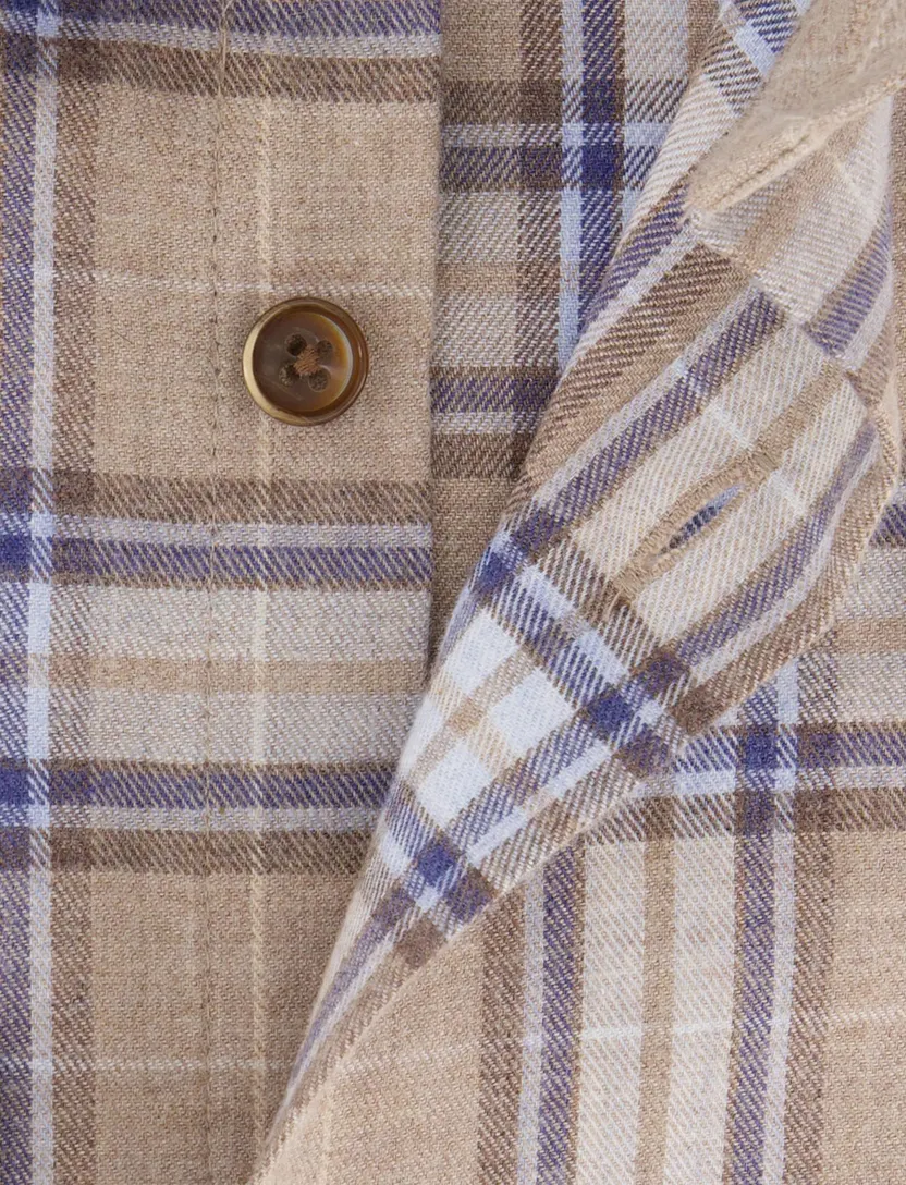 Overhemden Ledub Modern Fit beige blauw geruit
