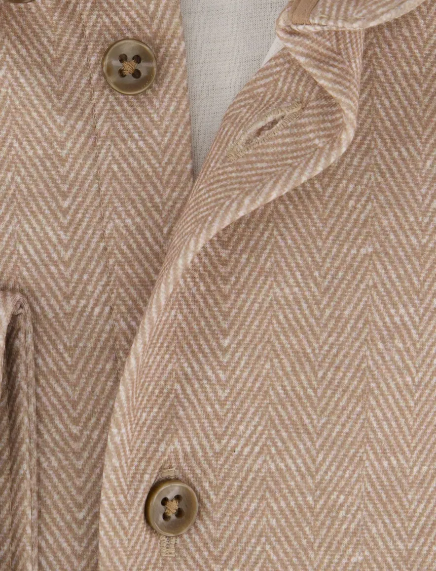 Ledub Modern Fit overhemd camel visgraatstructuur