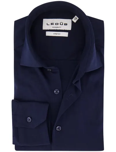 Ledub Overhemd Ledub Modern Fit donkerblauw stretch